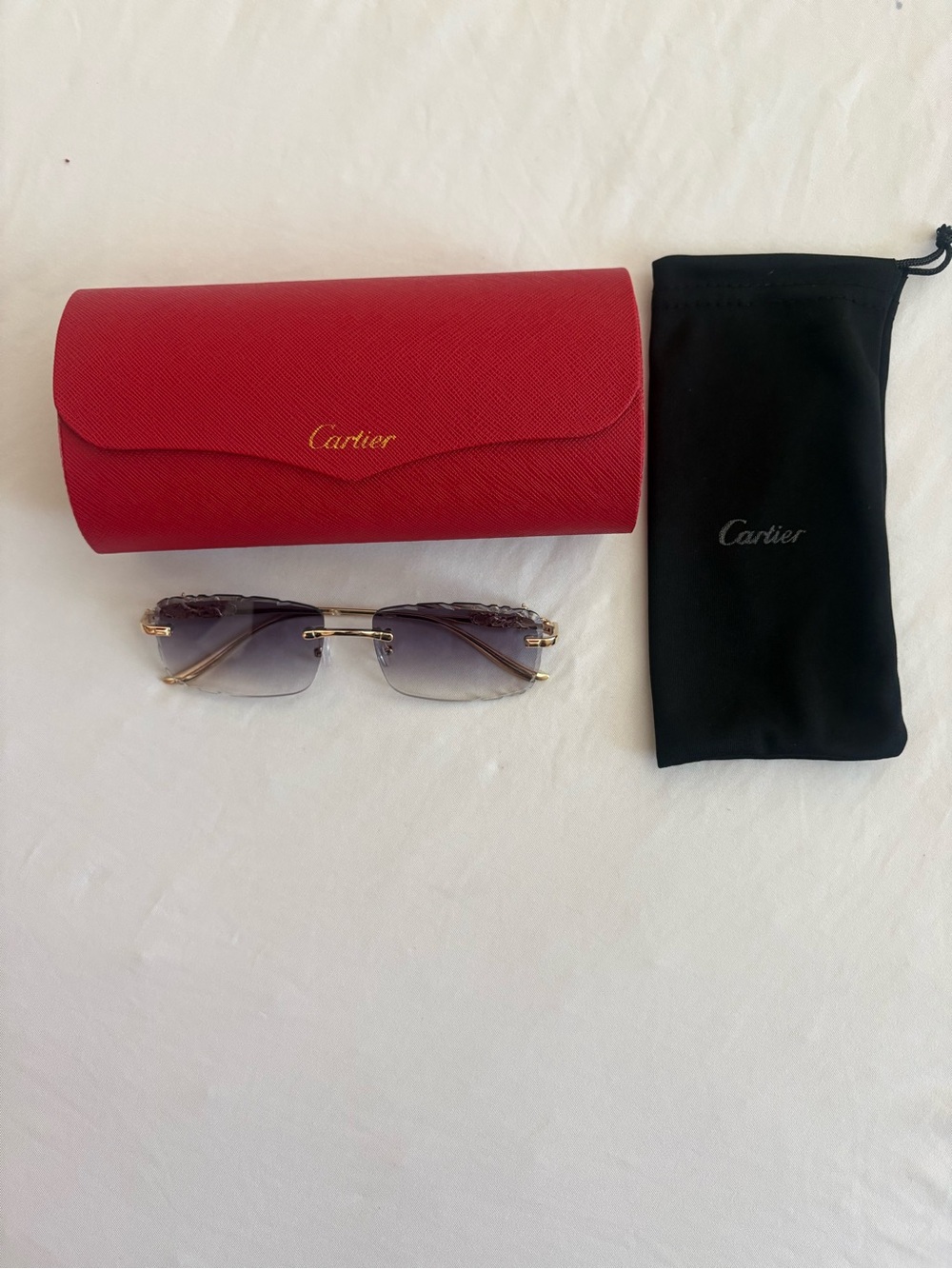 Cartier Rimless Sunglasses in Purple Gradient and Gold Frames